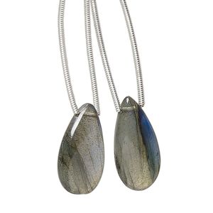 Labradorite 1pkg2, hand-cut top-drilled puffed teardrop bead natural 20x10mm