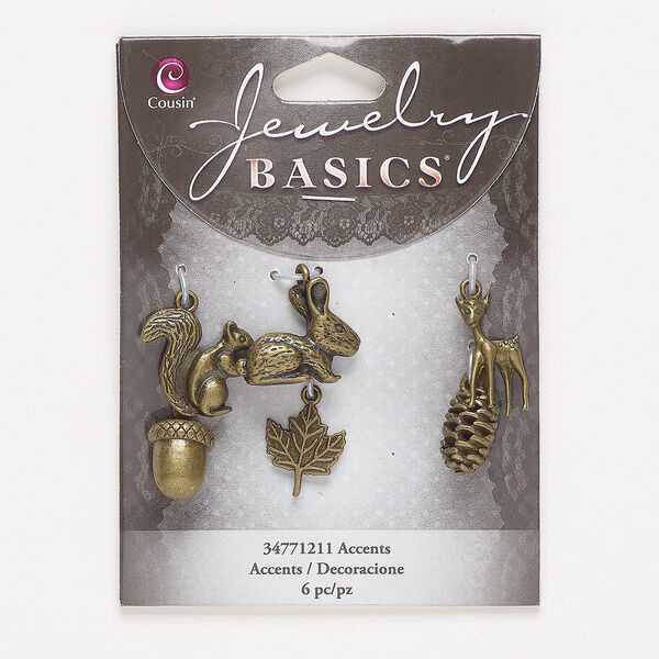 Charm, antique gold-finished "pewter" (zinc-based alloy), assorted size 3D wildlife. Sold per pkg of 6. image number 0