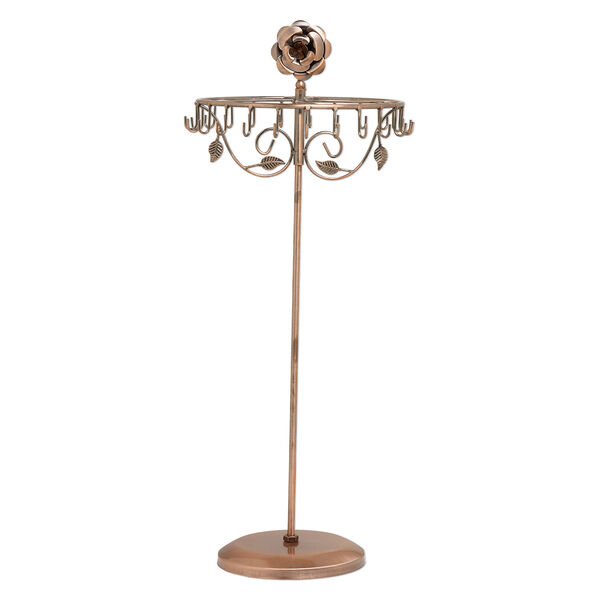 Display, necklace and bracelet, antique copper-finished steel, 21-1/2 x 9 x 6 inches with rose and leaves design with 23 hooks. Sold individually. image number 0