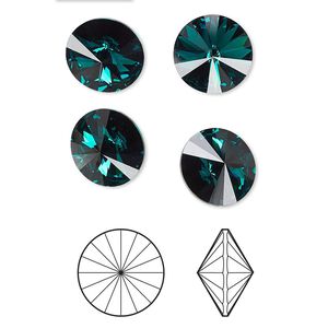 Chaton 4pk emerald foil back, Crystal Passions® 10.54-10.91mm rivoli SS47 1122