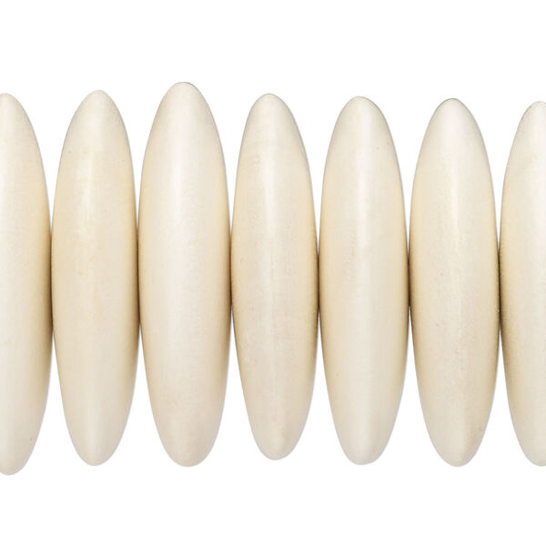 Bead, whitewood (bleached / waxed), pkg/4 inches, white, 29x7.5mm-31x8.5mm hand-cut rondelle. image number 0