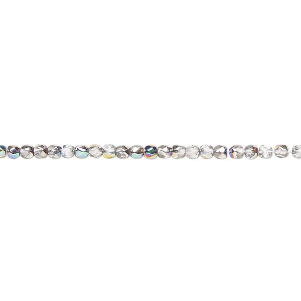 Bead, Czech fire-polished glass, opaque to transparent clear vitrail, 2mm faceted round. Sold per 8-inch strand, approximately 95-100 beads. image number 0