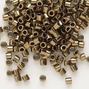 Seed bead, Delica®, glass, pkg/250g, #8 round, opaque metallic dark bronze (DBL-0022).
