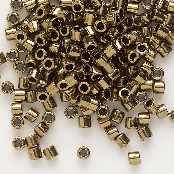 Seed bead, Delica®, glass, pkg/250g, #8 round, opaque metallic dark bronze (DBL-0022). image number 0