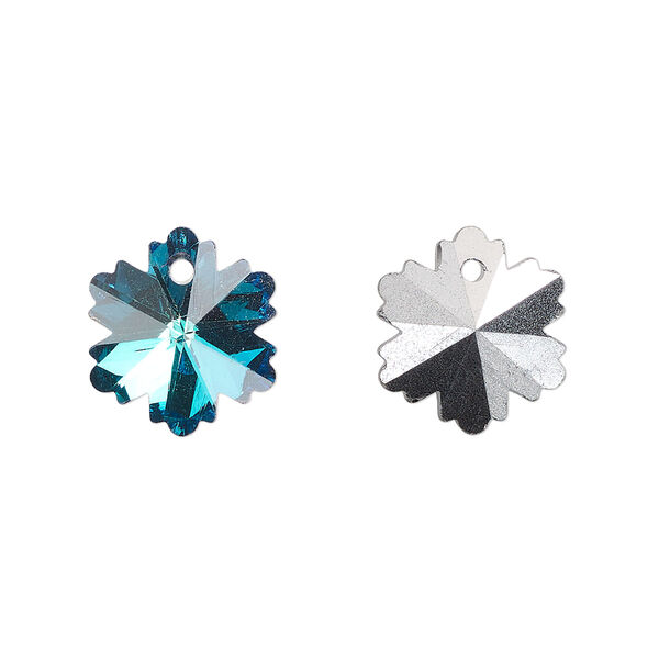 Drop, glass, opaque clear Bermuda green, 14mm snowflake. Sold per pkg of 10. image number 0