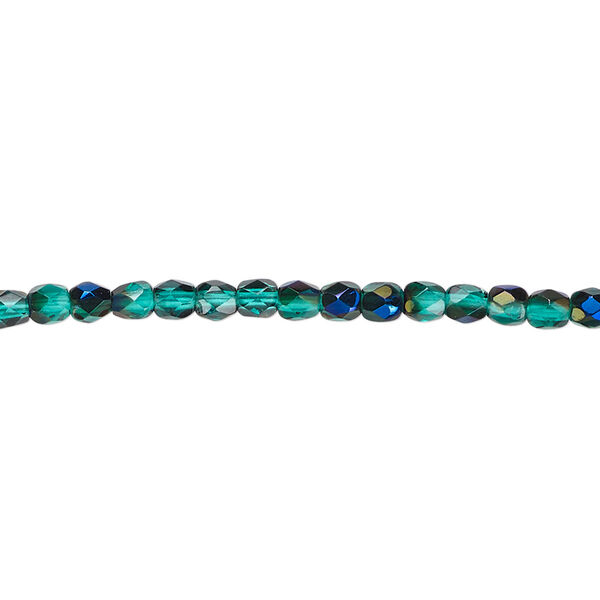 Bead, Czech fire-polished glass, green blue iris, 3mm faceted round. Sold per 15-1/2" to 16" strand. image number 0