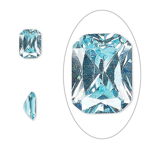 Gem, cubic zirconia, aqua blue, 8x6mm faceted emerald-cut, Mohs hardness 8-1/2. Sold per pkg of 2. image number 0
