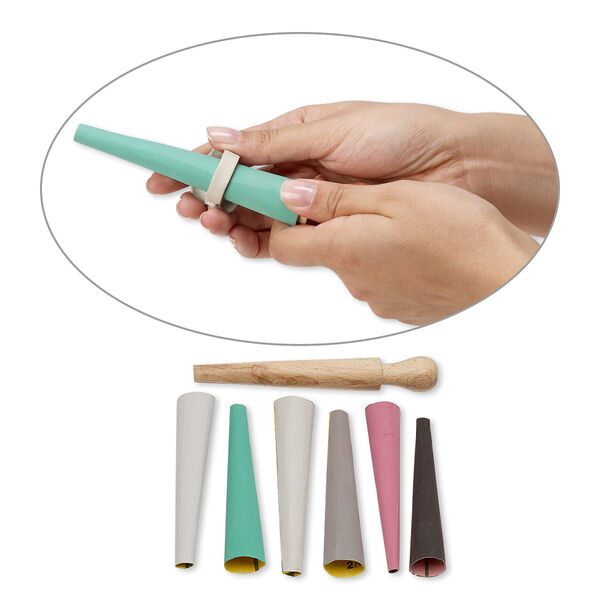 Emery paper, paper and wood, assorted colors, 1/0 to 6/0 grit, 6-inch cone with 5-3/4 x 3/4 inch cone handle. Sold per 7-piece set. image number 0