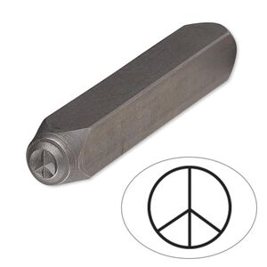 Stamp punch, tempered chrome vanadium steel, 6mm peace sign, 2-3/4 x 3/8 inches. Sold individually.