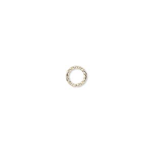 Jump ring, gold-plated brass, 6mm twisted round, 4.2mm inside diameter, 18 gauge. Sold per pkg of 100.