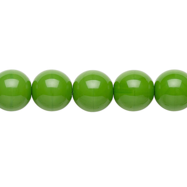 Bead, Preciosa, Czech glass druk, opaque candy green, 10mm round. Sold per 15-1/2" to 16" strand. image number 0