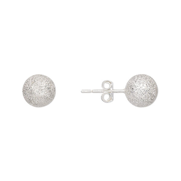 Earstud, sterling silver, 8mm stardust ball with post. Sold per pair. image number 0