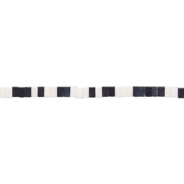 Bead, porcelain, opaque shiny black and white, 2.5x1.5mm squaredelle. Sold per 8-inch strand, approximately 120 to 140 beads. image number 0