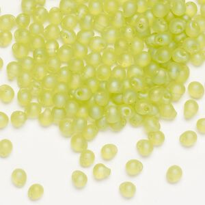 Seed bead, Miyuki, glass, pkg/10g, 4x3.4mm fringe, translucent matte rainbow lime green (DP-143FR).