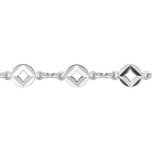 Chain 1pkg1 silver-plated round, 5.5mm flat / diamond cutout, brass 5 foot unfinished