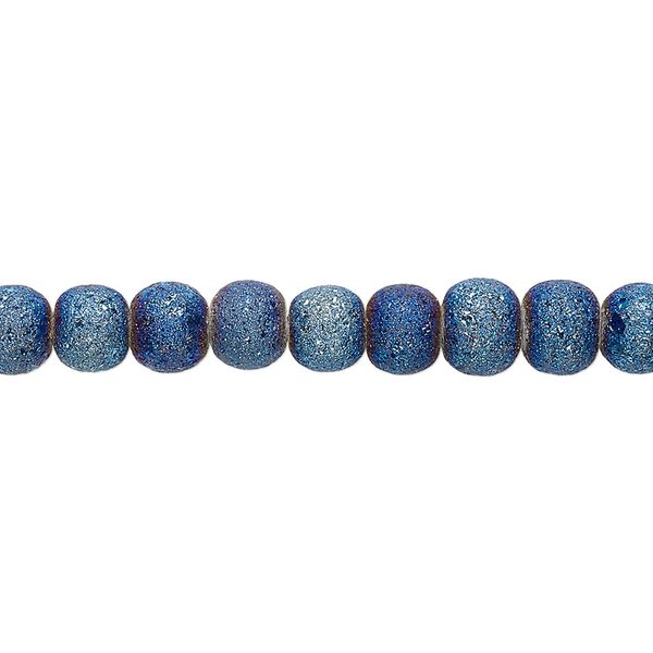 Bead, coated glass, opaque matte dark blue AB, 5-6mm uneven round. Sold per 15-1/2" to 16" strand. image number 0