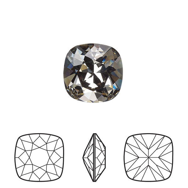 Fancy stone 1pk black diamond foil back, Crystal Passions® 12mm cushion 4470 image number 0