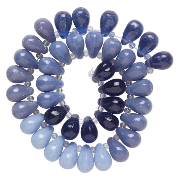 Bead, glass, mixed pale purple opal / light purple opal / purple, 16x10mm top-drilled teardrop with irregular rondelles. Sold per 14-inch strand, approximately 35 beads. image number 0