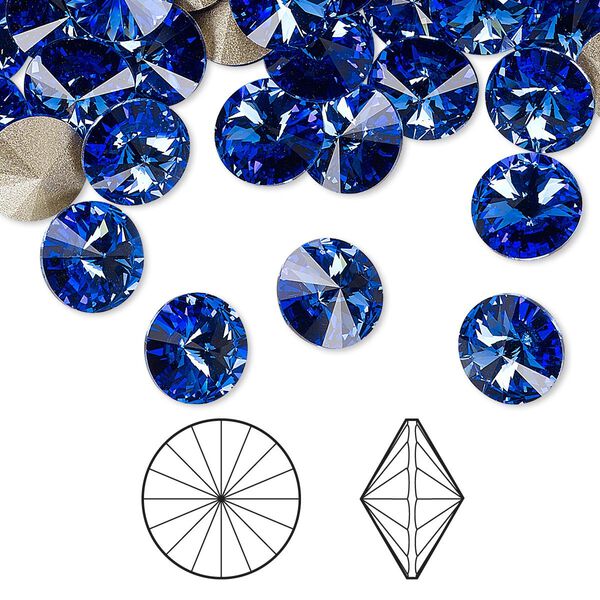 Chaton 144pk sapphire foil back, Swarovski® 8.16-8.41mm rivoli SS39 1122 image number 0