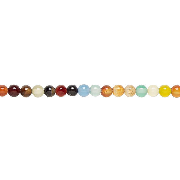 Bead, agate (natural / dyed / heated), multicolored, 3mm round, B grade, Mohs hardness 6-1/2 to 7. Sold per 15-1/2" to 16" strand. image number 0