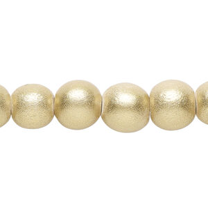 Bead 1pkg1, Taiwanese cheesewood (dyed / waxed), frosted yellow gold, 9-10 round, 15-1/2 to 16 inches.