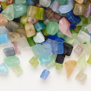 Bead 1pkg1 cat's eye glass, opaque and translucent mixed colors, mini to medium chip, 4 ounce.