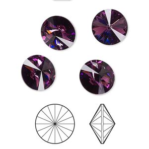 Chaton 4pk amethyst foil back, Crystal Passions® 10.54-10.91mm rivoli SS47 1122