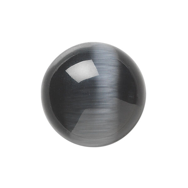 Cabochon, cat's eye glass (fiber optic glass), black, 8mm calibrated round, quality grade. Sold per pkg of 10. image number 0