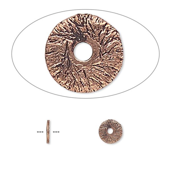 Bead, antiqued copper, 6x1mm brushed rondelle. Sold per pkg of 100. image number 0
