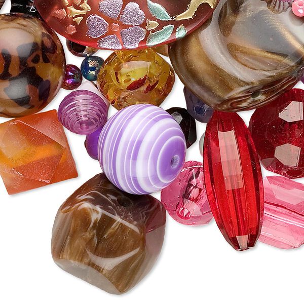 Bead and component mix, acrylic, mixed colors, 2mm-45mm mixed shape. Sold per 1/4 pound pkg, approximately 100-500 beads. image number 0