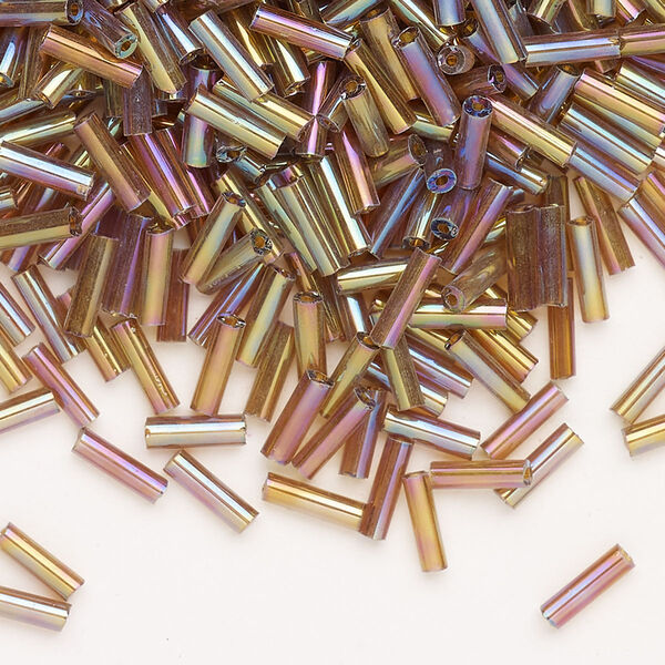 Bead, Ming Tree™, bugle bead, glass, pkg/1/4 pound, 1/4 inch, rainbow transparent brown. image number 0
