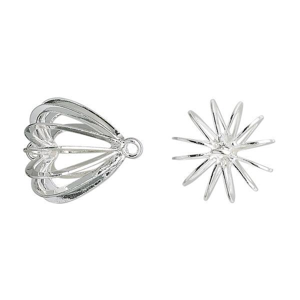 Link, silver-plated brass, 14mm heart bead cage. Sold per pkg of 4. image number 0