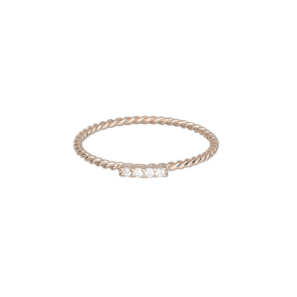 Ring, Create Compliments®, cubic zirconia and rose gold-plated sterling silver, clear, 1.5mm wide twisted, size 9. Sold individually. image number 0