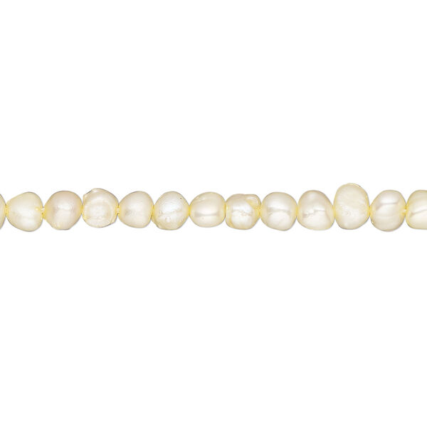 Pearl, cultured freshwater pearl (dyed), pale yellow, 3-4mm flat-sided potato, D grade, Mohs hardness 2-1/2 to 4. Sold per 15-inch strand, approximately 105 beads. image number 0