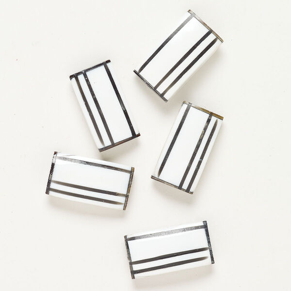 Bead white kabibe shell enamel 5pk 26x15mm-27x16mm puffed rectangle, white black natural image number 0