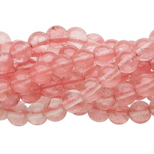 Bead, cherry "quartz" glass, 6mm round. Sold per pkg of (10) 15-1/2" to 16" strands.