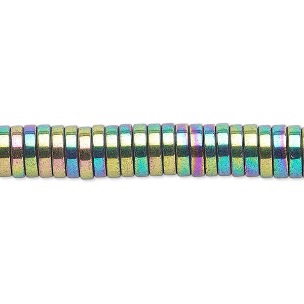 Bead, Hemalyke™ (man-made), rainbow, 4x1mm heishi. Sold per 8-inch strand, approximately 200 beads. image number 0