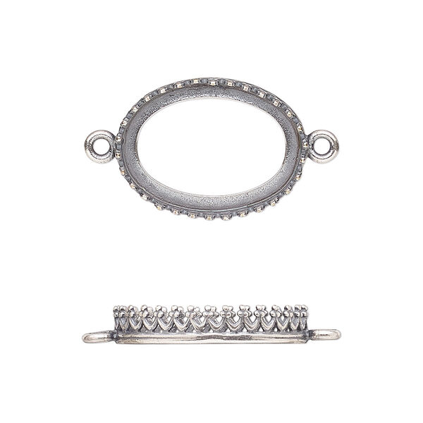 Link, JBB Findings, antique silver-plated brass, 20x14mm oval with open back and decorative trim, 18x13mm oval bezel setting. Sold per pkg of 2. image number 0
