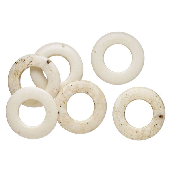 Component, bone (bleached), off-white, 25-26mm donut, Mohs hardness 2-1/2. Sold per pkg of 6. image number 0