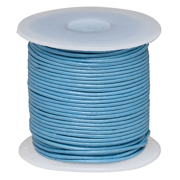 Cord, leather (dyed), turquoise blue, 0.5-0.8mm round. Sold per 25-yard spool. image number 0