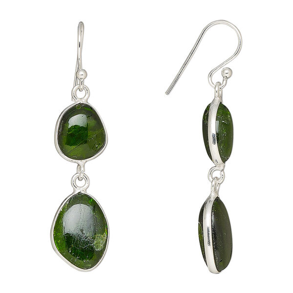 Earring, Create Compliments®, diopside (natural) and sterling silver, 46mm with fishhook ear wire. Sold per pair. image number 0