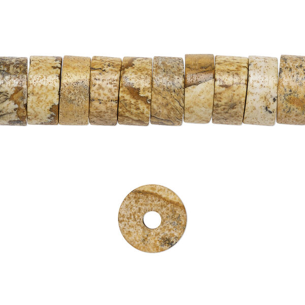 Bead, picture jasper (natural), 10x5mm heishi, B grade, Mohs hardness 6-1/2 to 7. Sold per pkg of 10. image number 0