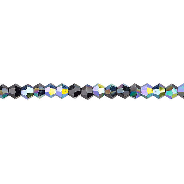 Bead 1pk opaque black AB, Celestial Crystal® 4mm bicone 15.5-16 inch image number 0