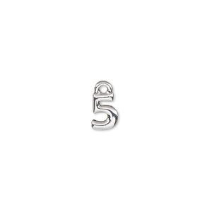 Charm, silver-finished "pewter" (zinc-based alloy), 7.5x5.5mm number 5. Sold per pkg of 2.