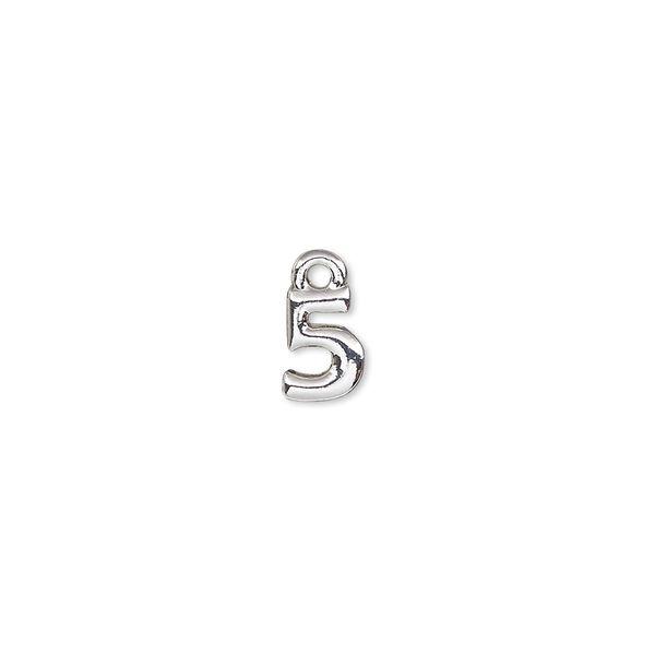 Charm, silver-finished "pewter" (zinc-based alloy), 7.5x5.5mm number 5. Sold per pkg of 2. image number 0