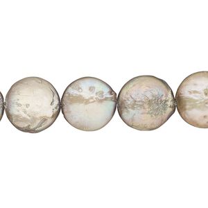 Pearl, cultured freshwater pearl (dyed), thyme, 11-14mm flat round, Mohs hardness 2-1/2 to 4. Sold per 15-inch strand, approximately 30 beads.