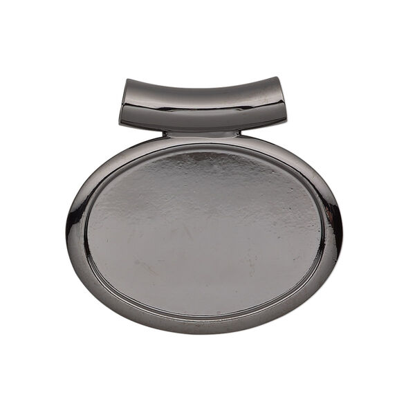 Pendant, gunmetal-plated "pewter" (zinc-based alloy), 30x27mm single-sided fancy oval with 25x18mm oval setting and tube bail. Sold individually. image number 0