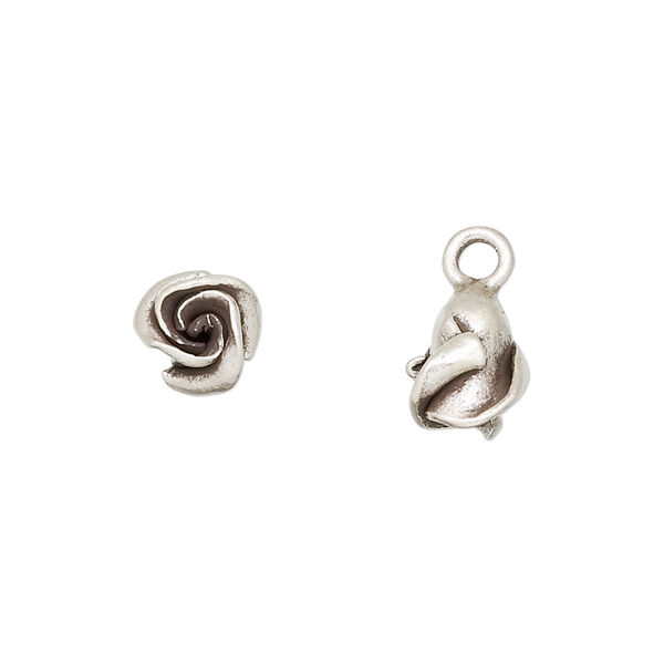 Charm, Hill Tribes, antiqued sterling silver, 10x8mm rose bud. Sold individually. image number 0