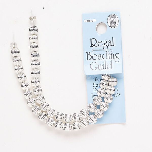 "Pewter" (zinc-based alloy) / enamel 1pkg40, corrugated round bead silver finish 6mm image number 0