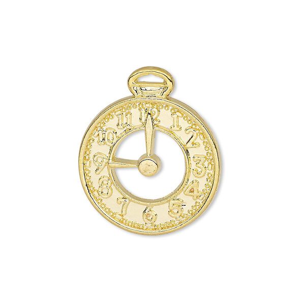 Charm, gold-finished "pewter" (zinc-based alloy), 25x21mm, single-sided pocket watch face. Sold per pkg of 10. image number 0